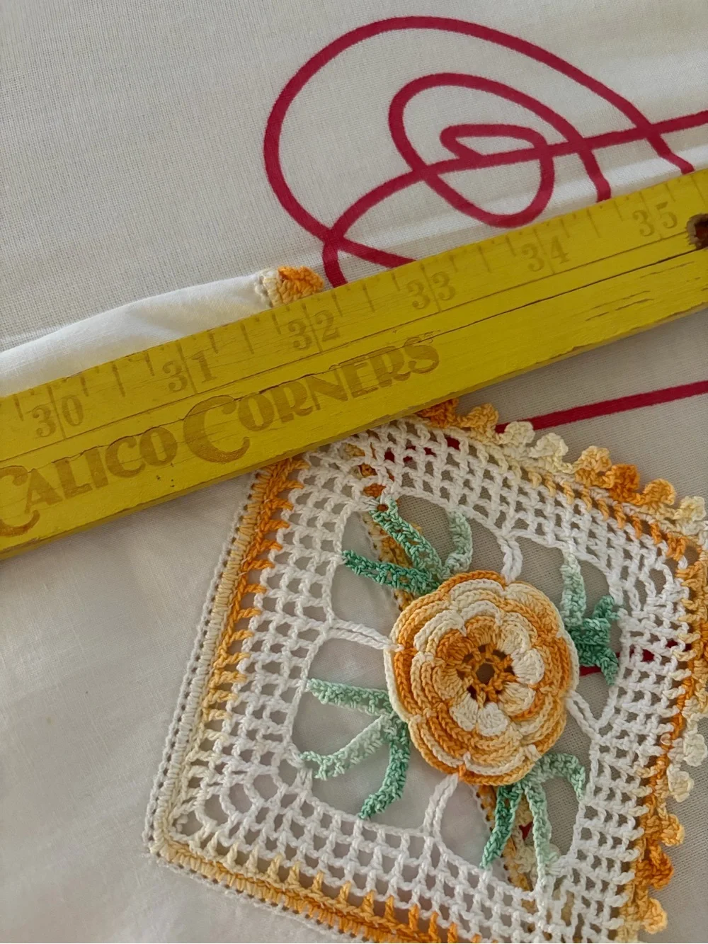 Handcrafted Yellow Floral Crochet Trim pillowcase with Green Leaf Detail